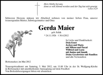 Anzeige von Gerda Maier von Schwäbische Zeitung