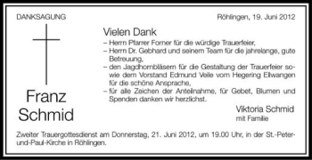 Anzeige von Franz Schmid von Schwäbische Zeitung