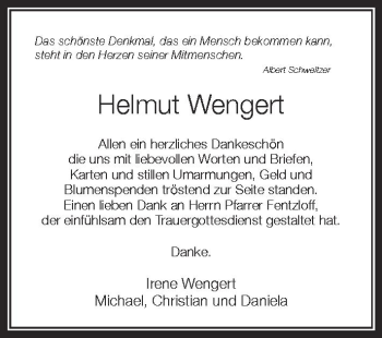 Anzeige von Helmut Wengert von Schwäbische Zeitung