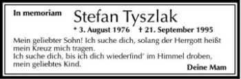 Anzeige von Stefan Tyszlak von Schwäbische Zeitung