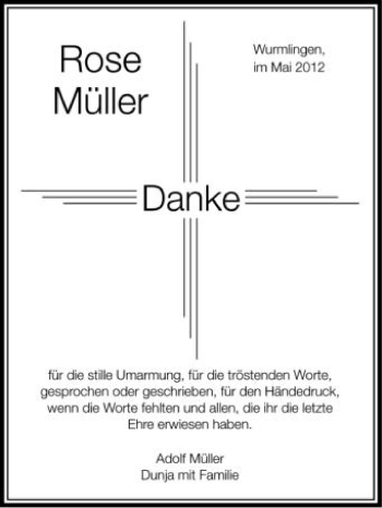 Anzeige von Rose Müller von Schwäbische Zeitung