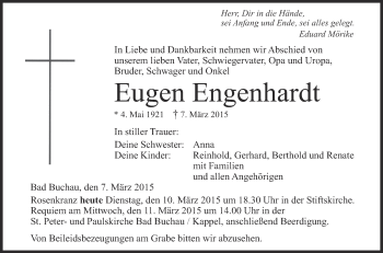 Anzeige von Eugen Engenhardt von Schwäbische Zeitung