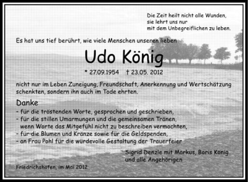  Traueranzeige für Udo König vom 09.06.2012 aus Schwäbische Zeitung