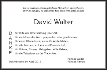 Anzeige von David Walter von Schwäbische Zeitung