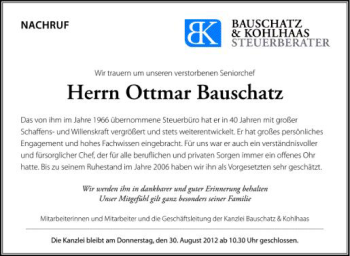 Anzeige von Ottmar Bauschatz von Schwäbische Zeitung