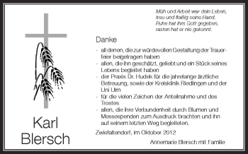 Anzeige von Karl Blersch von Schwäbische Zeitung