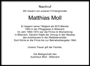 Anzeige von Matthias Moll von Schwäbische Zeitung