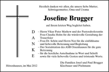 Anzeige von Josefine Brugger von Schwäbische Zeitung