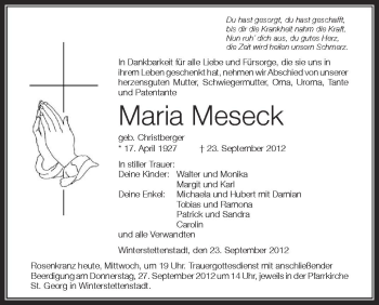 Anzeige von Maria Meseck von Schwäbische Zeitung