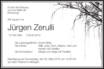 Anzeige von Jürgen Zeruili von Schwäbische Zeitung