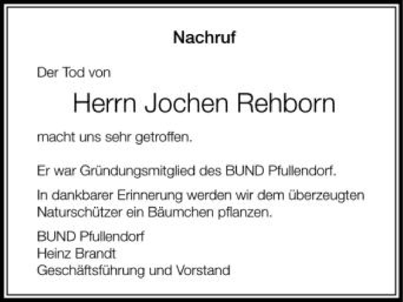  Traueranzeige für Jochen Rehborn vom 17.08.2012 aus Schwäbische Zeitung