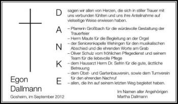 Anzeige von Egon Dallmann von Schwäbische Zeitung