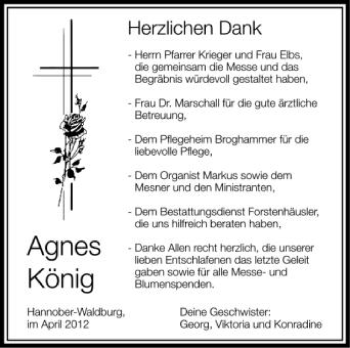 Anzeige von Agnes König von Schwäbische Zeitung