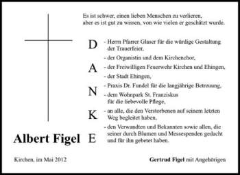 Anzeige von Albert Figel von Schwäbische Zeitung