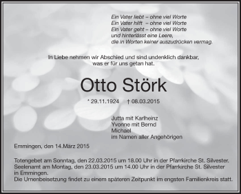 Anzeige von Otto Störk von Schwäbische Zeitung