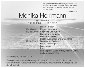 Anzeige von Monika Herrmann von Schwäbische Zeitung