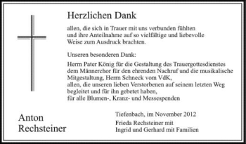 Anzeige von Anton Rechsteiner von Schwäbische Zeitung