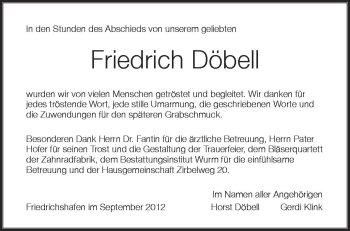 Anzeige von Friedrich Döbell von Schwäbische Zeitung
