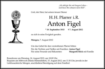 Anzeige von Anton Figel von Schwäbische Zeitung