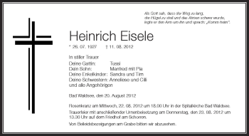 Anzeige von Heinrich Eisele von Schwäbische Zeitung