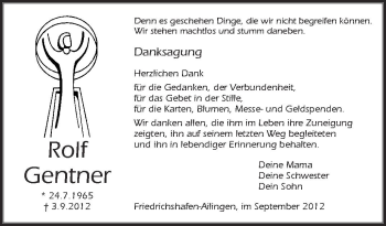 Anzeige von Rolf Gentner von Schwäbische Zeitung
