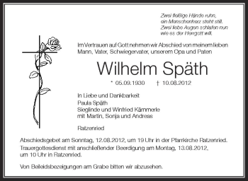 Anzeige von Wilhelm Späth von Schwäbische Zeitung