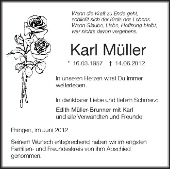 Anzeige von Karl Müller von Schwäbische Zeitung