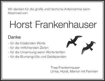 Anzeige von Horst Frankenhauser von Schwäbische Zeitung