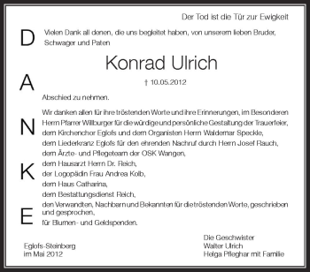 Anzeige von Konrad Ulrich von Schwäbische Zeitung