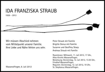 Anzeige von Ida Franziska Straub von Schwäbische Zeitung