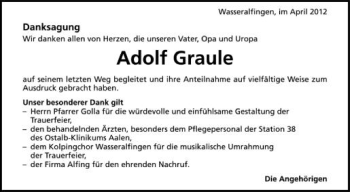 Anzeige von Adolf Graule von Schwäbische Zeitung