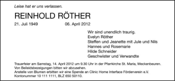 Anzeige von Reinhold Röther von Schwäbische Zeitung