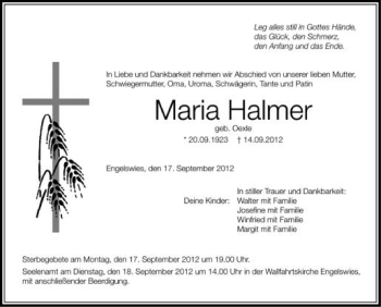 Anzeige von Maria Halmer von Schwäbische Zeitung