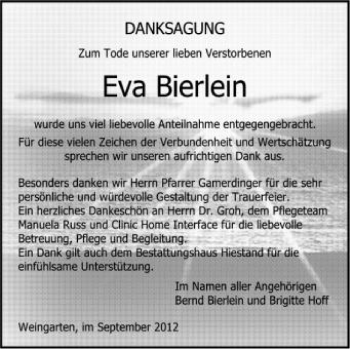 Anzeige von Eva Bierlein von Schwäbische Zeitung