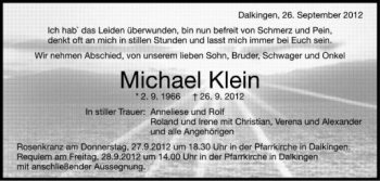 Anzeige von Michael Klein von Schwäbische Zeitung