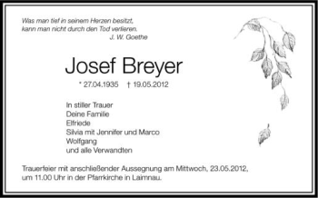 Anzeige von Josef Breyer von Schwäbische Zeitung