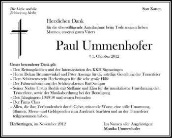 Anzeige von Paul Ummenhofer von Schwäbische Zeitung