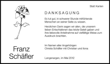 Anzeige von Franz Schäfler von Schwäbische Zeitung
