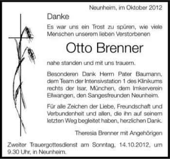 Anzeige von Otto Brenner von Schwäbische Zeitung