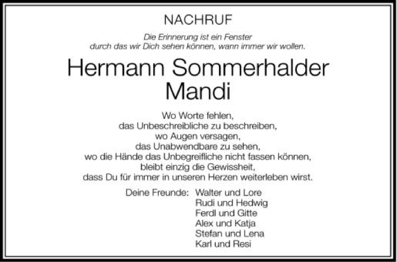  Traueranzeige für Hermann Sommerhalder Mandi vom 13.04.2012 aus Schwäbische Zeitung