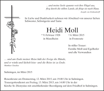 Anzeige von Heidi Moll von Schwäbische Zeitung
