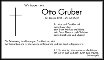 Anzeige von Otto Gruber von Schwäbische Zeitung