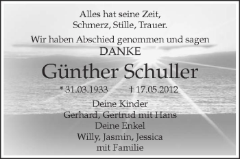 Anzeige von Günther Schuller von Schwäbische Zeitung