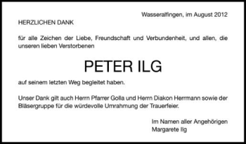 Anzeige von Peter Ilg von Schwäbische Zeitung