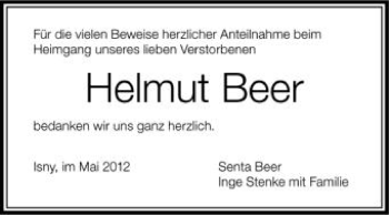 Anzeige von Helmut Beer von Schwäbische Zeitung