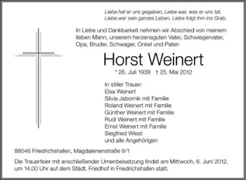 Anzeige von Horst Weinert von Schwäbische Zeitung