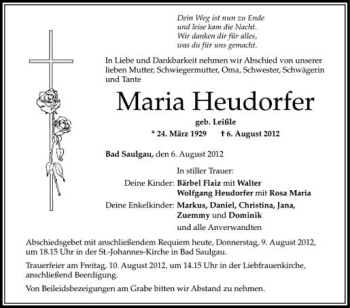 Anzeige von Maria Heudorfer von Schwäbische Zeitung