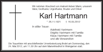 Anzeige von Karl Hartmann von Schwäbische Zeitung