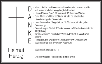 Anzeige von Helmut Herzig von Schwäbische Zeitung