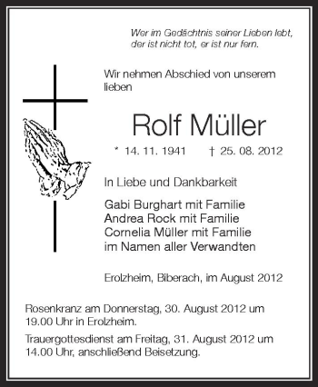 Anzeige von Rolf Müller von Schwäbische Zeitung